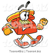 Illustration of a Red Cartoon Telephone Mascot Speed Walking or Jogging by Mascot Junction