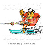 Illustration of a Red Cartoon Telephone Mascot Waving While Water Skiing by Toons4Biz