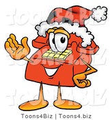 Illustration of a Red Cartoon Telephone Mascot Wearing a Santa Hat and Waving by Toons4Biz