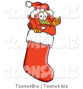 Illustration of a Red Cartoon Telephone Mascot Wearing a Santa Hat Inside a Red Christmas Stocking by Toons4Biz