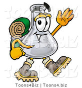 Illustration of a Science Beaker Mascot Hiking and Carrying a Backpack by Mascot Junction
