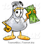 Illustration of a Science Beaker Mascot Holding a Dollar Bill by Toons4Biz