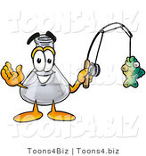 Illustration of a Science Beaker Mascot Holding a Fish on a Fishing Pole by Mascot Junction