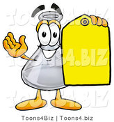 Illustration of a Science Beaker Mascot Holding a Yellow Sales Price Tag by Mascot Junction