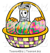Illustration of a Science Beaker Mascot in an Easter Basket Full of Decorated Easter Eggs by Mascot Junction