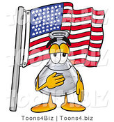 Illustration of a Science Beaker Mascot Pledging Allegiance to an American Flag by Mascot Junction