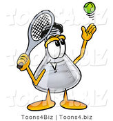 Illustration of a Science Beaker Mascot Preparing to Hit a Tennis Ball by Mascot Junction