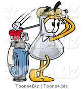 Illustration of a Science Beaker Mascot Swinging His Golf Club While Golfing by Mascot Junction