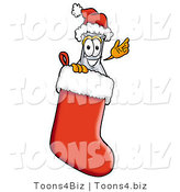 Illustration of a Science Beaker Mascot Wearing a Santa Hat Inside a Red Christmas Stocking by Mascot Junction