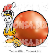 Illustration of a Science Beaker Mascot Wearing a Santa Hat, Standing with a Christmas Bauble by Mascot Junction