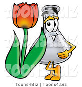 Illustration of a Science Beaker Mascot with a Red Tulip Flower in the Spring by Mascot Junction
