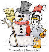 Illustration of a Science Beaker Mascot with a Snowman on Christmas by Mascot Junction