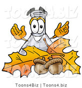 Illustration of a Science Beaker Mascot with Autumn Leaves and Acorns in the Fall by Mascot Junction