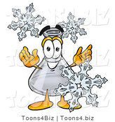Illustration of a Science Beaker Mascot with Three Snowflakes in Winter by Mascot Junction