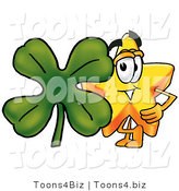 Illustration of a Star Mascot Beside Green Clover on St Patrick's Day by Mascot Junction