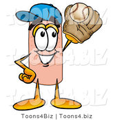 Illustration of an Adhesive Bandage Mascot Catching a Baseball with a Glove by Toons4Biz
