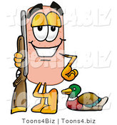 Illustration of an Adhesive Bandage Mascot Duck Hunting, Standing with a Rifle and Duck by Mascot Junction