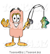 Illustration of an Adhesive Bandage Mascot Holding a Fish on a Fishing Pole by Mascot Junction