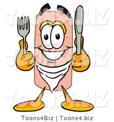 Illustration of an Adhesive Bandage Mascot Holding a Knife and Fork by Mascot Junction