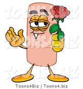 Illustration of an Adhesive Bandage Mascot Holding a Red Rose on Valentines Day by Mascot Junction