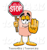 Illustration of an Adhesive Bandage Mascot Holding a Stop Sign by Mascot Junction