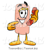 Illustration of an Adhesive Bandage Mascot Holding a Telephone by Mascot Junction