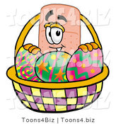 Illustration of an Adhesive Bandage Mascot in an Easter Basket Full of Decorated Easter Eggs by Mascot Junction