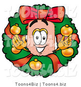 Illustration of an Adhesive Bandage Mascot in the Center of a Christmas Wreath by Toons4Biz