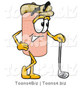Illustration of an Adhesive Bandage Mascot Leaning on a Golf Club While Golfing by Mascot Junction