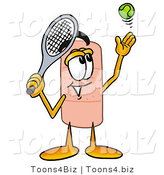 Illustration of an Adhesive Bandage Mascot Preparing to Hit a Tennis Ball by Mascot Junction