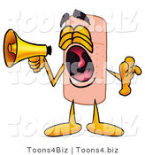 Illustration of an Adhesive Bandage Mascot Screaming into a Megaphone by Mascot Junction