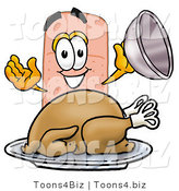 Illustration of an Adhesive Bandage Mascot Serving a Thanksgiving Turkey on a Platter by Toons4Biz
