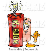 Illustration of an Adhesive Bandage Mascot Standing with a Lit Stick of Dynamite by Toons4Biz
