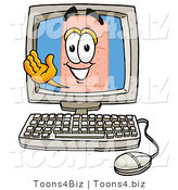 Illustration of an Adhesive Bandage Mascot Waving from Inside a Computer Screen by Mascot Junction