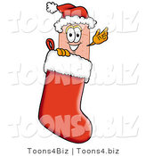 Illustration of an Adhesive Bandage Mascot Wearing a Santa Hat Inside a Red Christmas Stocking by Mascot Junction