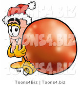 Illustration of an Adhesive Bandage Mascot Wearing a Santa Hat, Standing with a Christmas Bauble by Mascot Junction