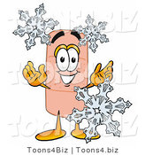 Illustration of an Adhesive Bandage Mascot with Three Snowflakes in Winter by Mascot Junction