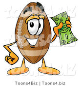 Illustration of an American Football Mascot Holding a Dollar Bill by Mascot Junction