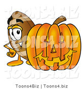 Illustration of an American Football Mascot with a Carved Halloween Pumpkin by Mascot Junction