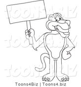 Line Art Vector Illustration of a Cartoon Panther Mascot Holding a Blank Sign by Mascot Junction