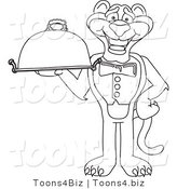 Line Art Vector Illustration of a Cartoon Panther Mascot Holding a Platter by Mascot Junction