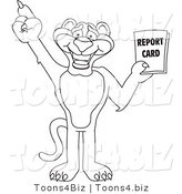 Line Art Vector Illustration of a Cartoon Panther Mascot Holding a Report Card by Mascot Junction