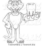 Line Art Vector Illustration of a Cartoon Panther Mascot Holding a Tooth by Mascot Junction