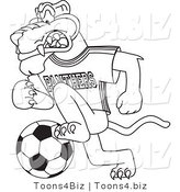 Line Art Vector Illustration of a Cartoon Panther Mascot Playing Soccer by Mascot Junction