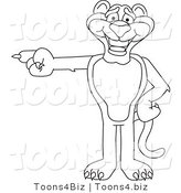 Line Art Vector Illustration of a Cartoon Panther Mascot Pointing Left by Mascot Junction