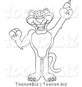 Line Art Vector Illustration of a Cartoon Panther Mascot Pointing up by Mascot Junction