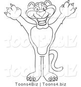 Line Art Vector Illustration of a Cartoon Panther Mascot Reaching up by Mascot Junction