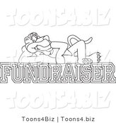 Line Art Vector Illustration of a Cartoon Panther Mascot Reclined on Fundraiser Text by Mascot Junction