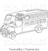 Line Art Vector Illustration of a Cartoon Panther Mascot School Bus Driver by Mascot Junction