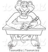 Line Art Vector Illustration of a Cartoon Panther Mascot Taking a Quiz by Mascot Junction